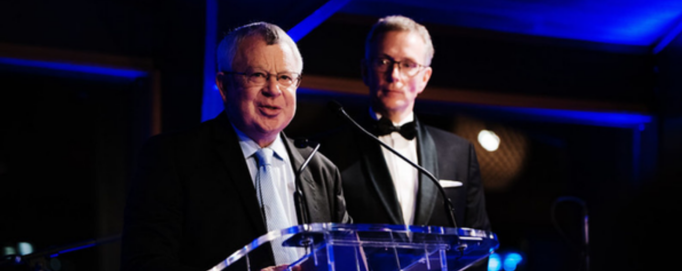 David Bridges speaking at an awards ceremony