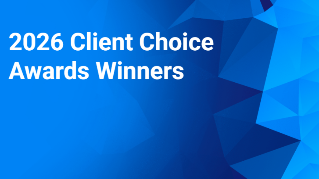 Blue background with '2026 Client Choice Awards Winners' in white font.