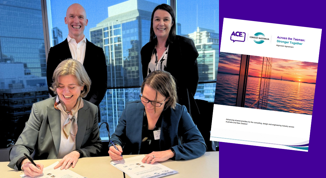 Consult Australia and ACE New Zealand representatives signing the alignment agreement